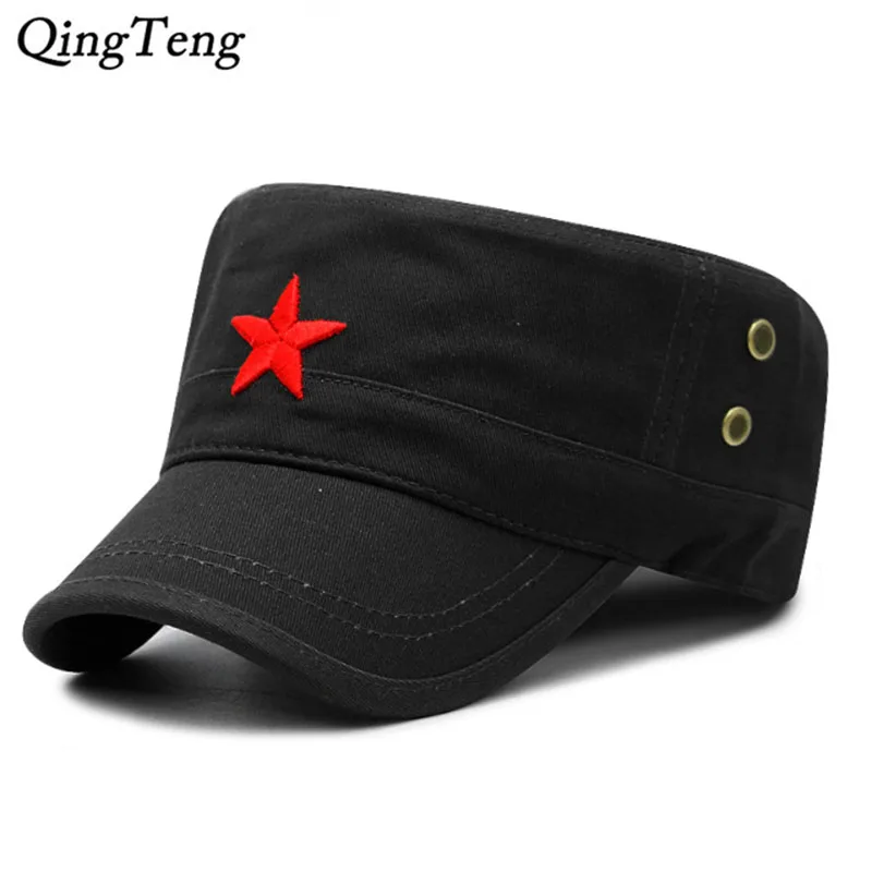 

Fashion Military Cap Red Star Embroidered Flat Hats Army Cap Outdoor Sun Casual Sports Tactical Caps German Cadet Military Caps