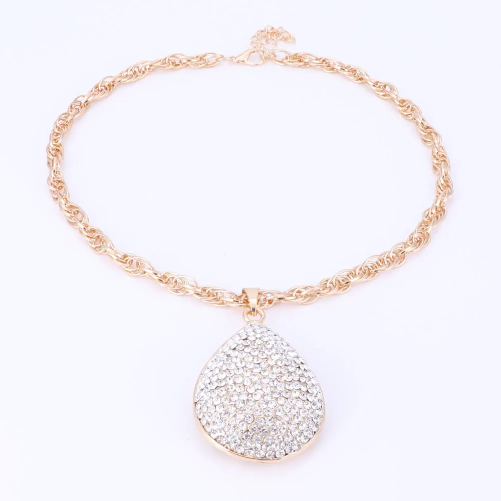 Элегантный каплевидный кристалл золотого цвета Кулон ожерелье ювелирные изделия кристалл для женщин