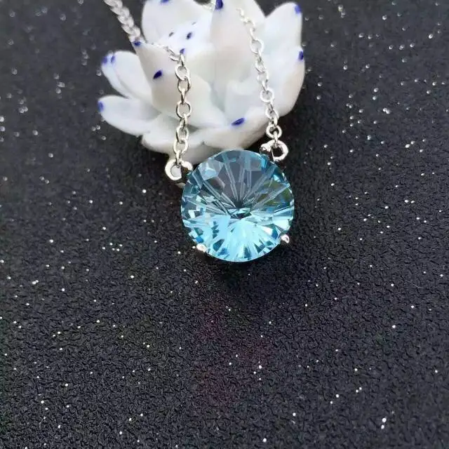 Natural blue topaz stone Necklace natural gemstone Pendant Necklace