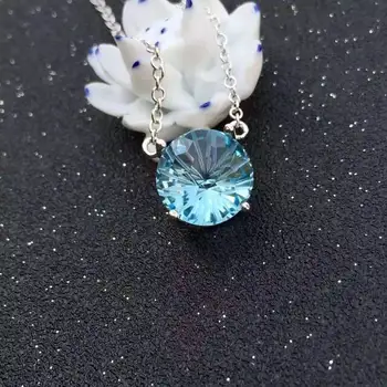 

Natural blue topaz stone Necklace natural gemstone Pendant Necklace S925 silver trendy luxurious big round women party Jewelry