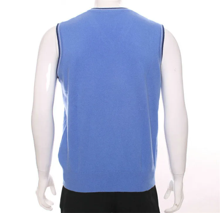  new arrival 100%goat cashmerev-v-neck knit men fashion sleeveless pullover vest sweater dark blue 2