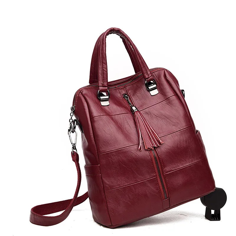 Женский многофункциональный рюкзак, кожаная сумка на плечо с кисточкой, Большая вместительная женская школьная сумка на молнии, дорожная сумка для девочек Mochila