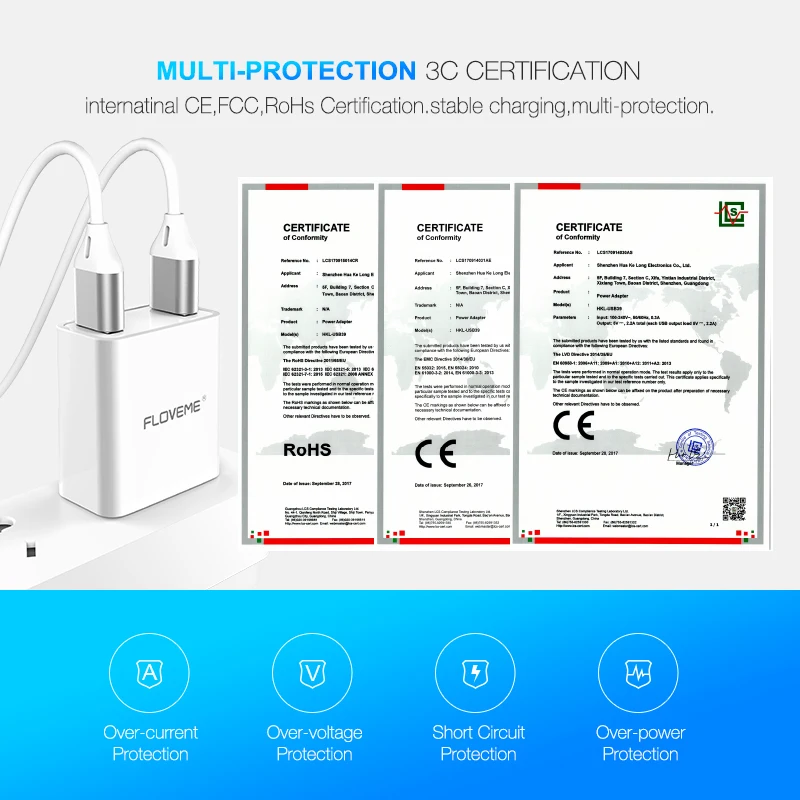 FLOVEME USB зарядное устройство 2 порта светодиодный дисплей смарт адаптер для