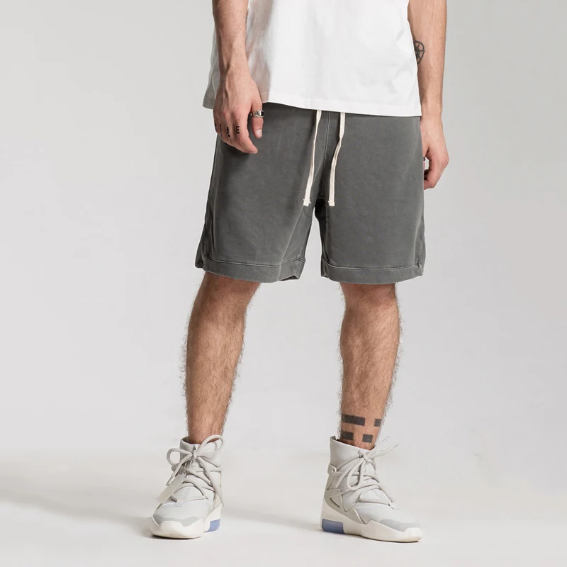 Европа и Америка высокие уличные боковые подол Пара моделей спорта и отдыха махровая ткань сплошной цвет Хлопок drawstring шорты мужские