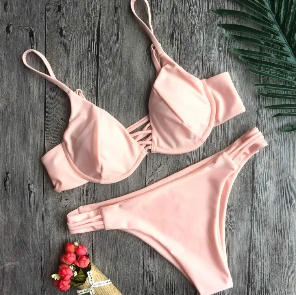 

DBIRD Explosion swimming underwear 2019 new pink rim bandage split swimsuit sexy women bikini