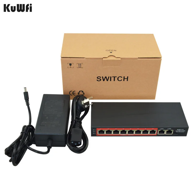 8+2 Ports 48V Network Ethernet Switch 10/100Mbps With POE Injector POE Power Adapter For IP camera Wireless AP Mining Equipment