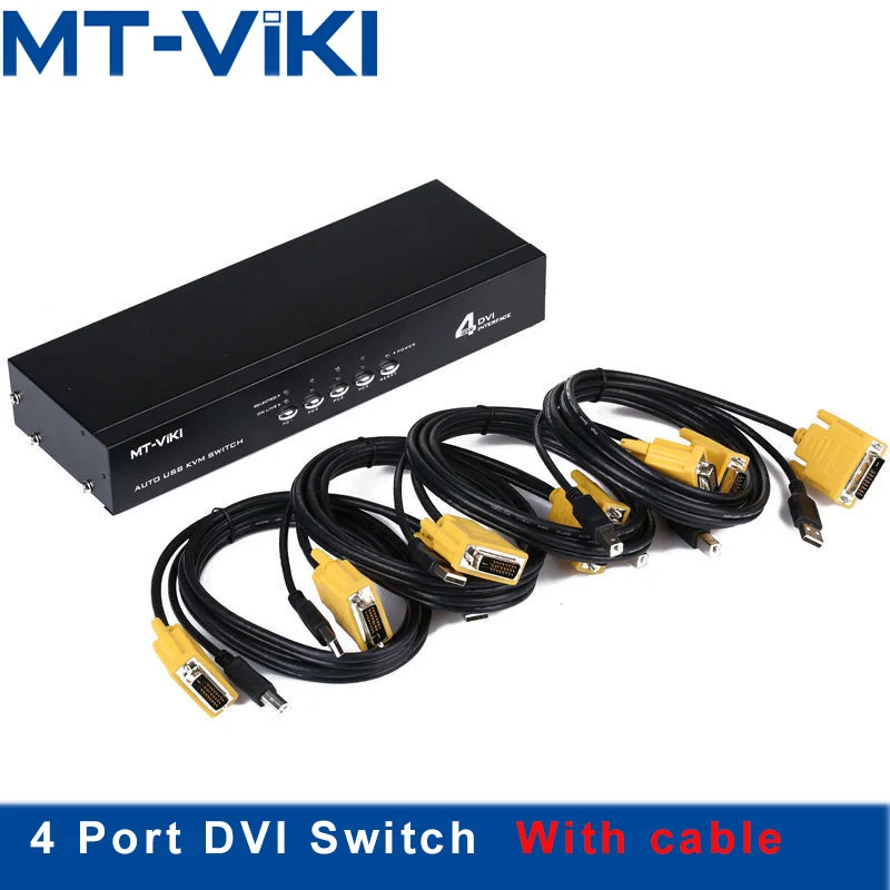 

Mt-Viki 4 Port DVI Switch KVM Switch with Audio Auto Hotkey Switcher Mouse Keyboard 4 PC 1 Monitors with Original Cable 2104DL