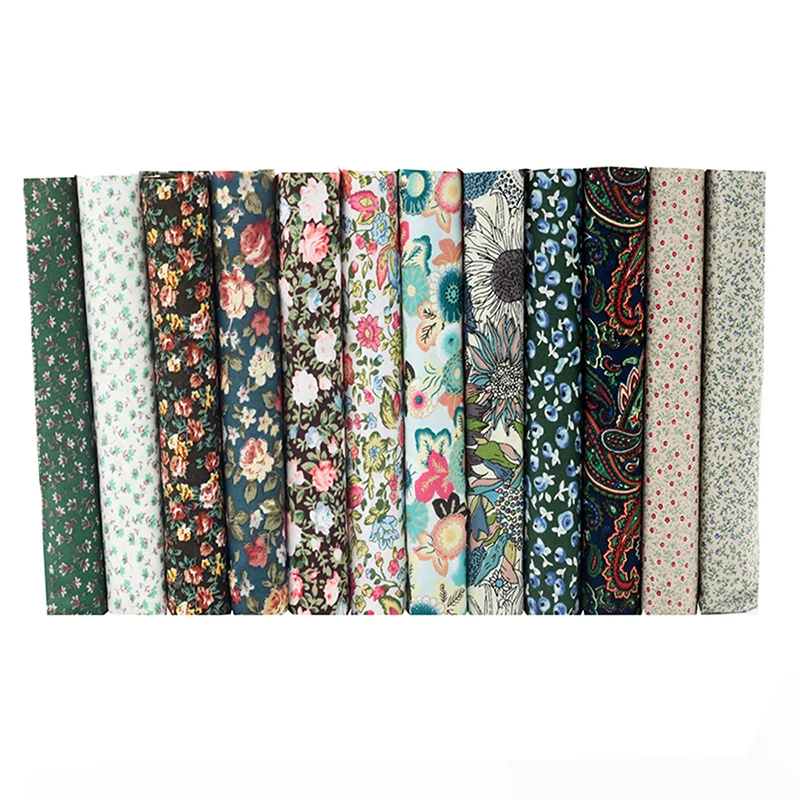 

New 12pcs Poplin Cotton Cloth Flower Printing Fabric for Sewing Quilting Patchwork Bedding Curtain Clothing Diy Crafts 40x50cm