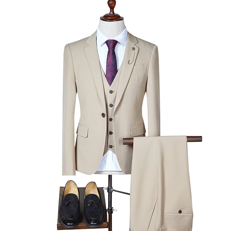  3 Piece Jacket+Pants+vest  Khaki Tuxedo Mens Business Suits Classic Mens Formal Suit Wedding Party Groomsmen Slim Fit