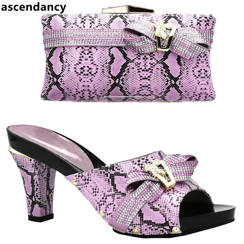 

Latest Design Shoes and Bag Set African Sets 2018 Woman Italian Shoes and Bags Set Decorated with Rhinestone Matching Shoes Bags