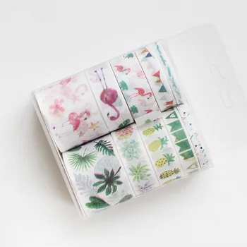 

Flamingo washi tape 10 pcs flower masking tape Cartoon stationery Kawaii papelaria wash stickers scrapbooking washitape
