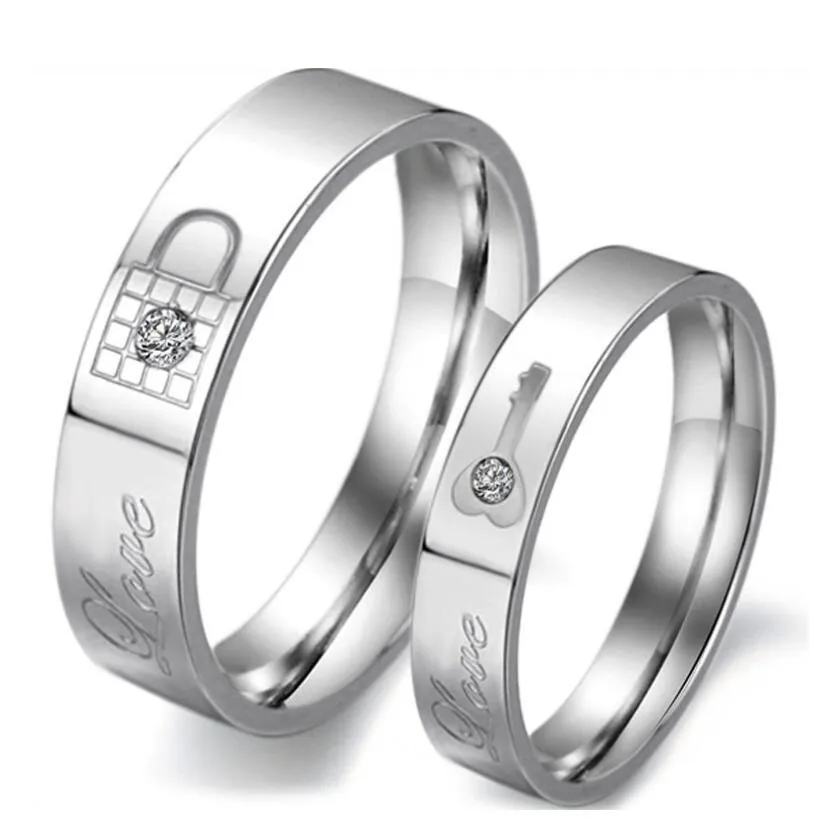 Нержавеющая сталь пара Кольца корейских ювелирных замок/ключ его и ее обещание кольцо для любителей