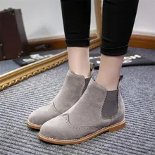 Designer Marke Frauen Stiefeletten Wohnung Heels Schuhe Frau Wildleder stiefel Brogue ausschnitte Beleg auf Schwarz Grau Plus Größe 40