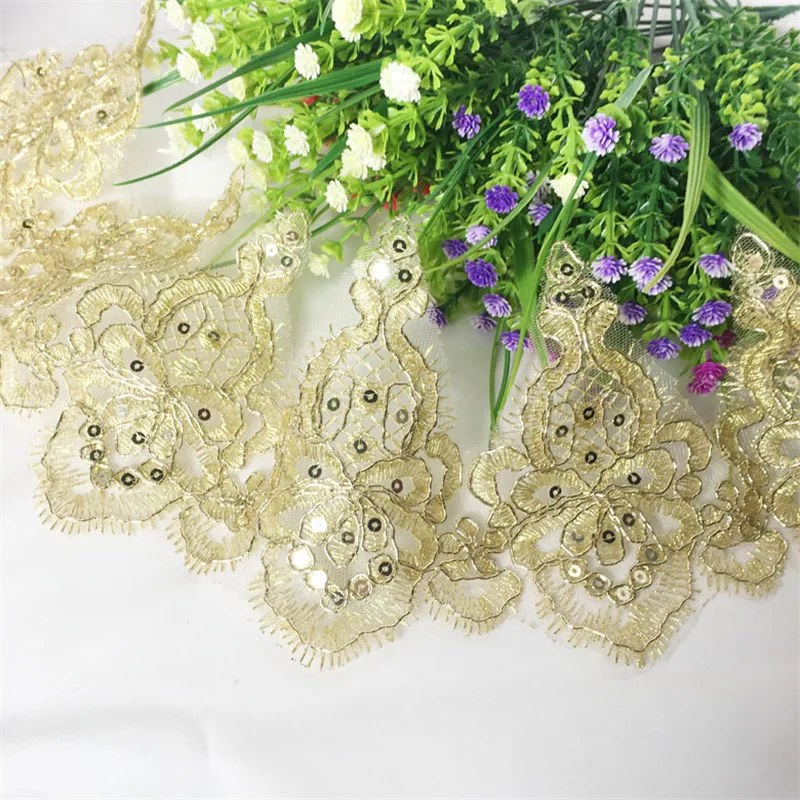 

3Yard Sequins Golden Lace Trim Cording Lace Accessories Wedding Dress Costume Lace Dresses Applique Trimming 12cm LJ0119