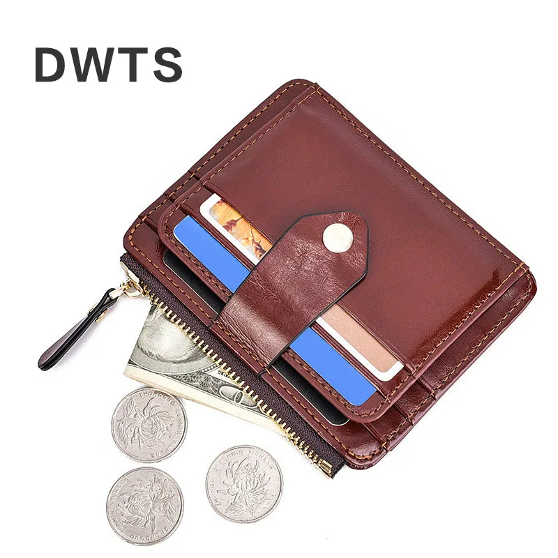 

Rfid Wallet Cards Change Button Buckle Oil Wax Zipper Anti-magnetic RFID Creative Wallet Men Card Holder Credit Card Holder