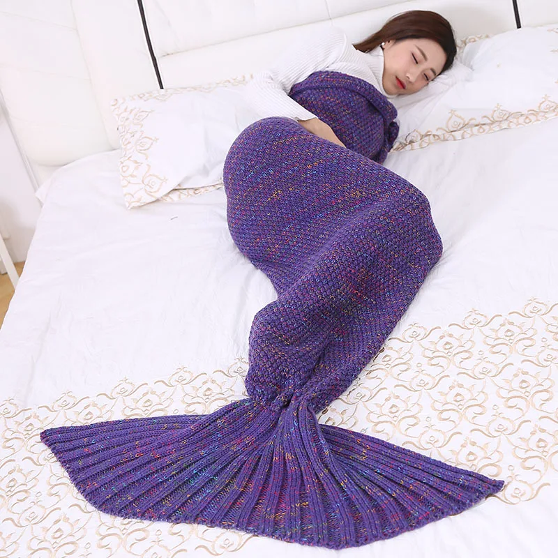 Одеяло «хвост русалки» из пряжи, вязаное крючком одеяло «Русалочка» ручной работы, очень мягкая спальная кровать для детей, 3 размера, 1 шт./лот