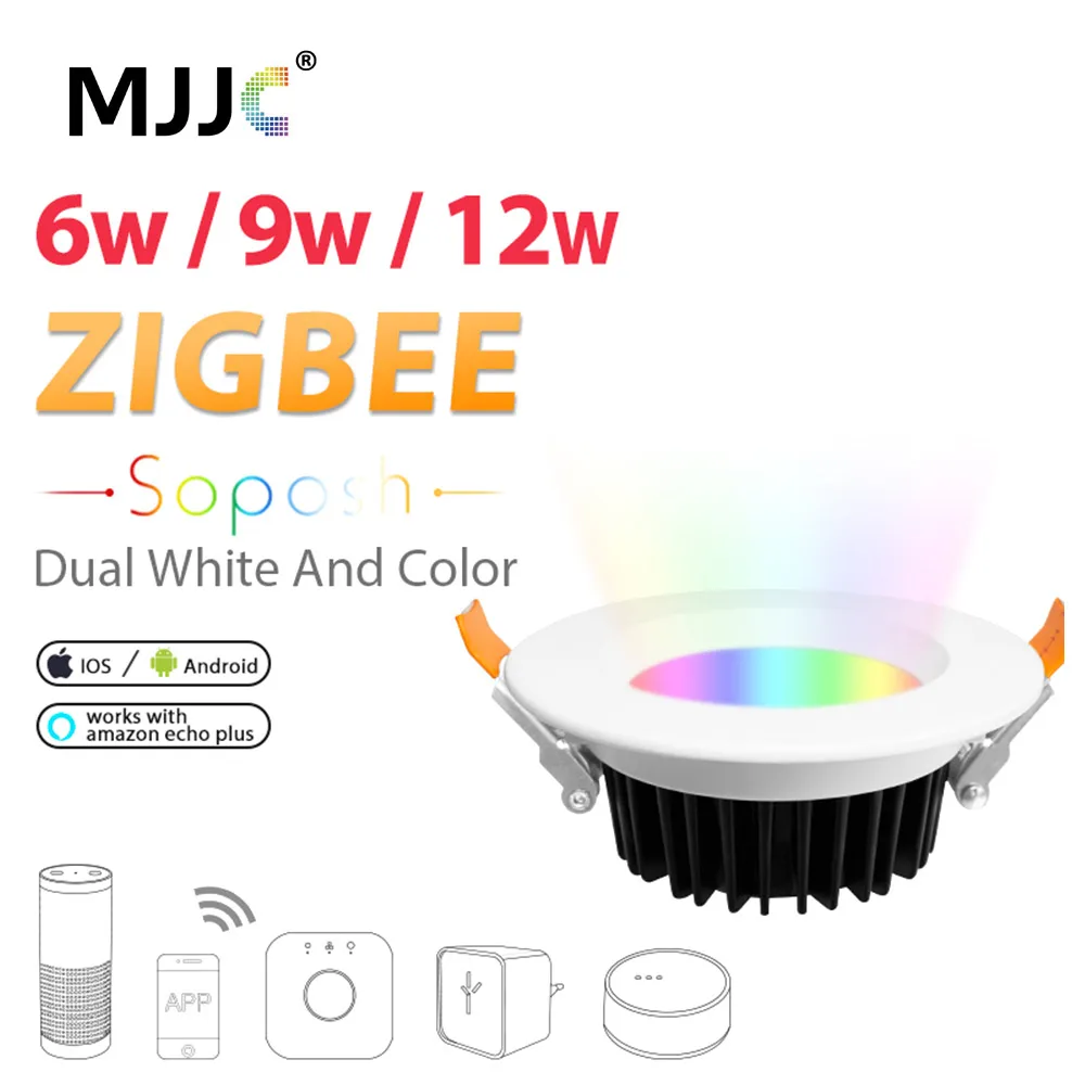 

LED Downlight ZIGBEE ZLL Smart RGBCCT 6W 9W 12W AC 110V 220V Dimmable LED Light Bulb ZIGBEE Link Downlight Work with Amazon Echo