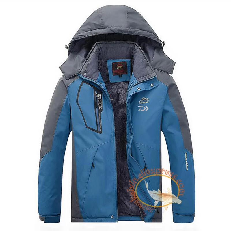 Daiwa Fishing Clothing Winter Men Women Autumn Winter Waterproof Warm Fishing Jackets Patchwork Hooded Mountaineering Suits