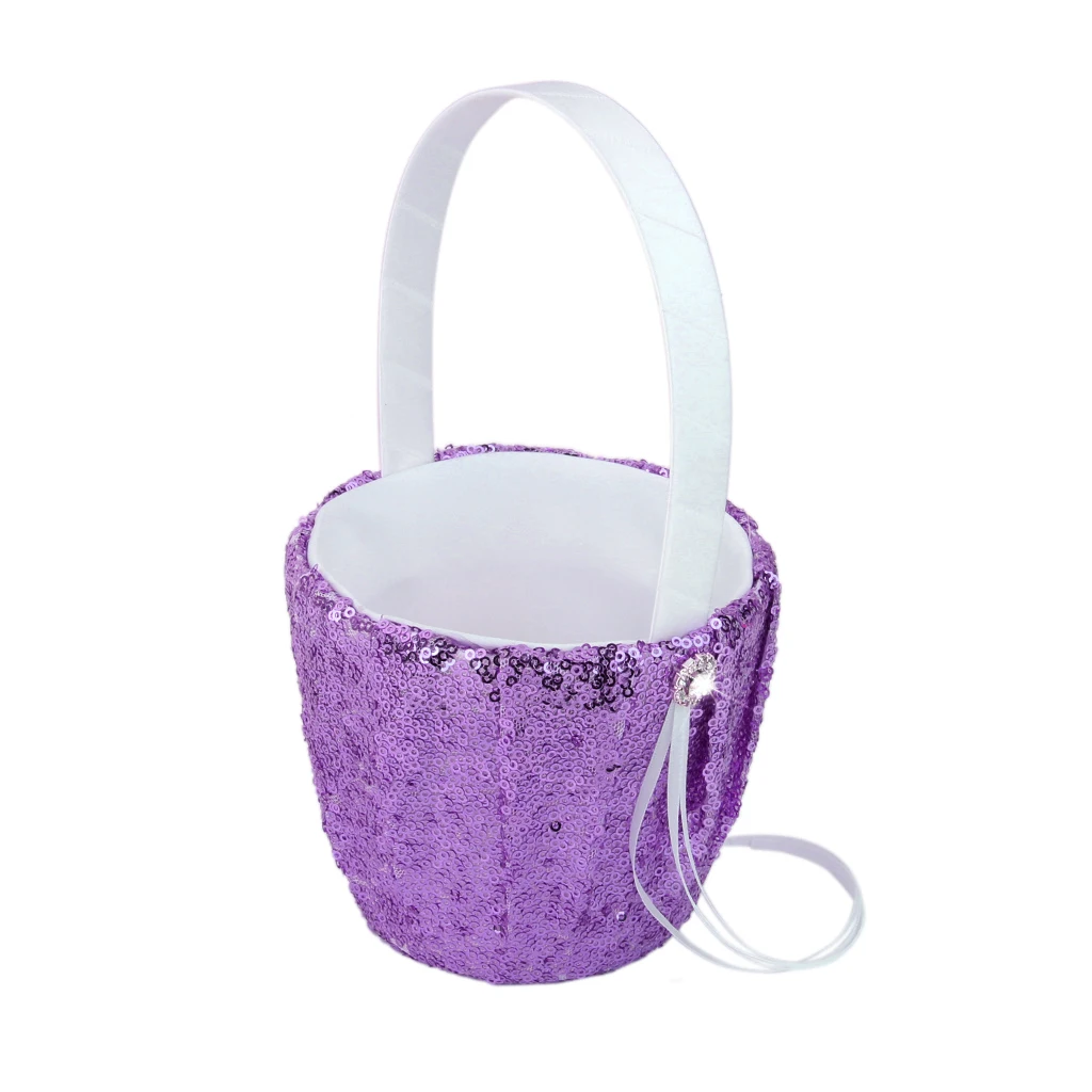 Fashion Wedding Flower Girl Basket Sequins Ribbon Flower Basket for Wedding Party Decoration Love Case Satin Basket Storage