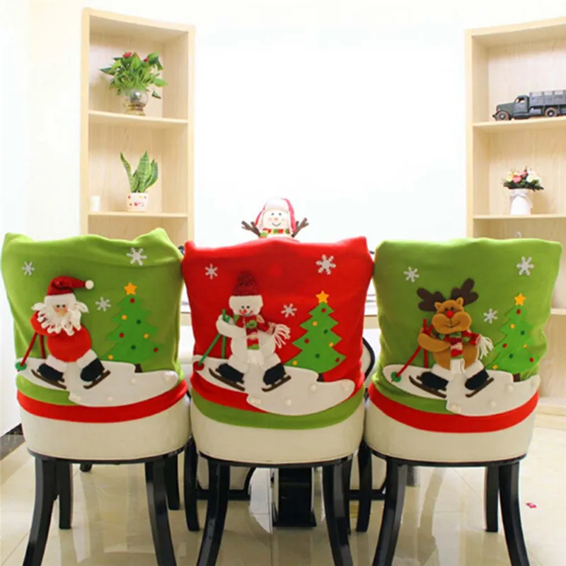 Hot Xmas Christmas Dinner Party Chair Cover Ornament Santa claus Festival Decorations For home house living room antimacassar | Дом и сад