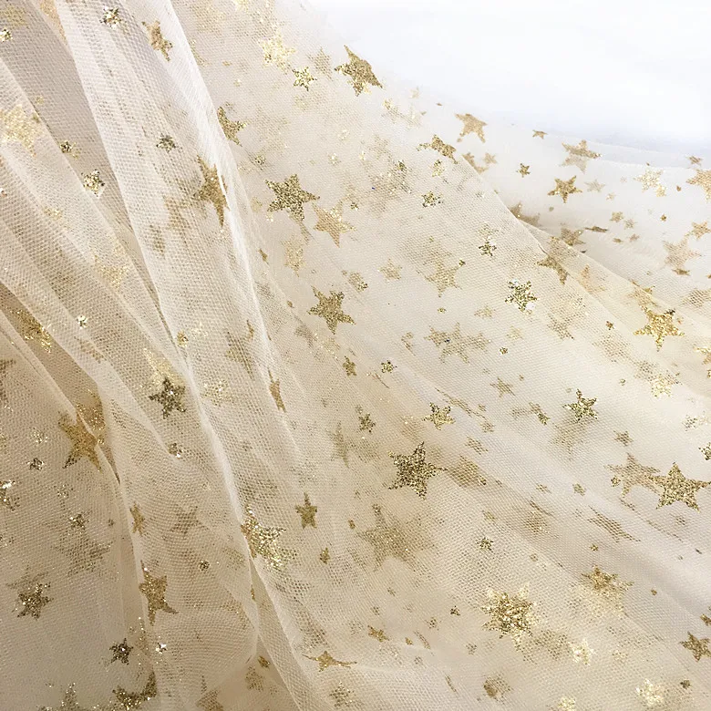 

1m/lot mesh lace fabric star mesh gold sequins mesh fabric for clothes accessory dress decoration H001