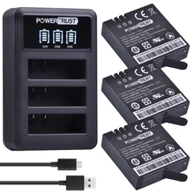 PowerTrust 3Pcs AZ16-1 1400mAh for Xiaomi Yi 4K II 3.85V AZ16 Batteries + LED 3 Port USB Charger For XiaoYi 4K 2 Action Camera