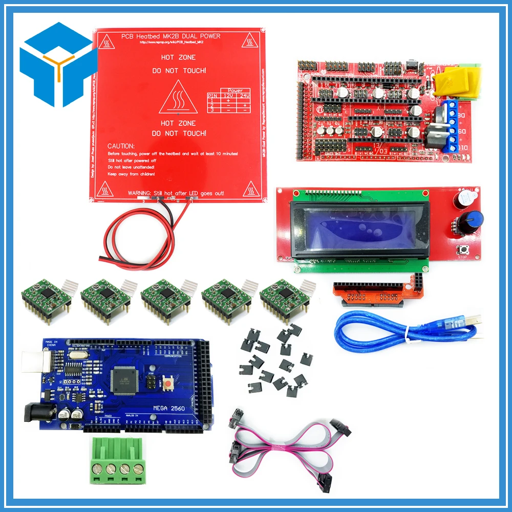 

CNC 3D Printer Kit Mega 2560 R3 + Heated Bed MK2B + RAMPS 1.4 Controller + LCD 2004 + 5x A4988 Stepper Driver Module