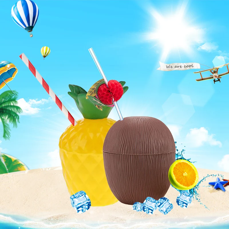 Креативная пластиковая ананасовая чашка бокалы в форме кокоса фруктовая форма солнечный пляж украшения красивые вечерние инструменты