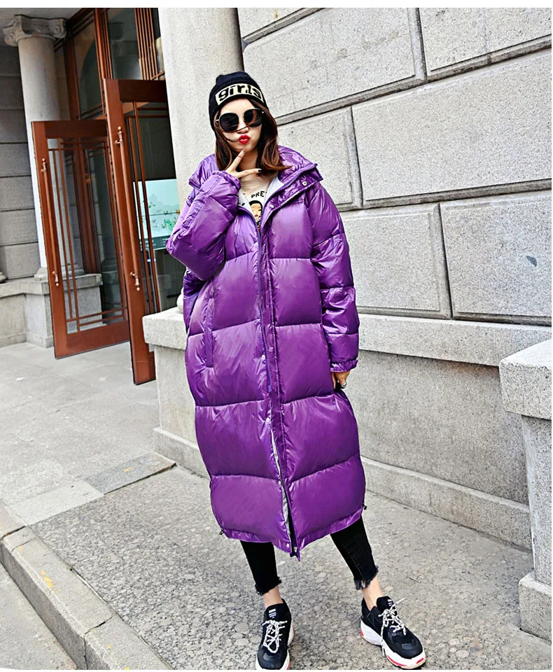 Waterproof Glossy Winter 90% White Duck Down Jacket Women Hooded Long Down Parka New Arrival Straight Womens Down Coats 168