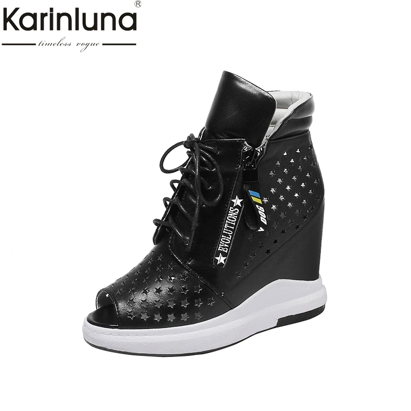 

Karinluna Genuine Leather 2019 Brand New Chic Style Mature Office Lady Comfortable Summer Boots women's Shoes