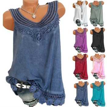 Plus Size 5xl Women Ladies Cami Lace Splice Top Camisole Sexy Vest Loose Top Sleeveless T-Shirt Tank Vest Fashion Summer Clothes