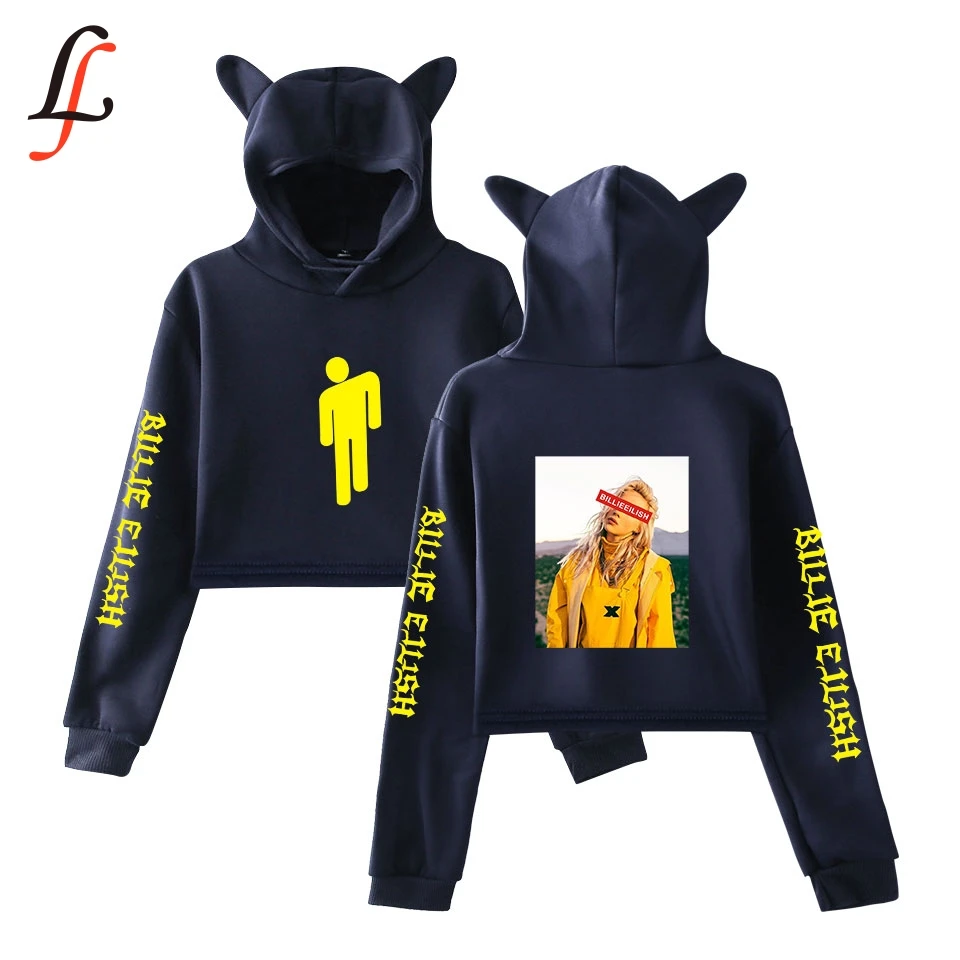  Billieeilish Billie eilish Women sexy Cat Ear Sweatshirt fashion trend Cat Crop Top hot sale Kpop H