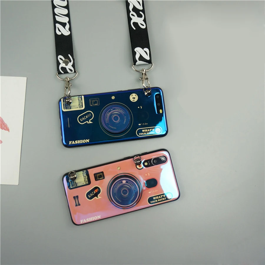 

For huawei P20 lite pro Mate 20 10 pro lite honor 10 9 8X nova 3 3i case cover 3d camera with long strap soft silicon phone bag