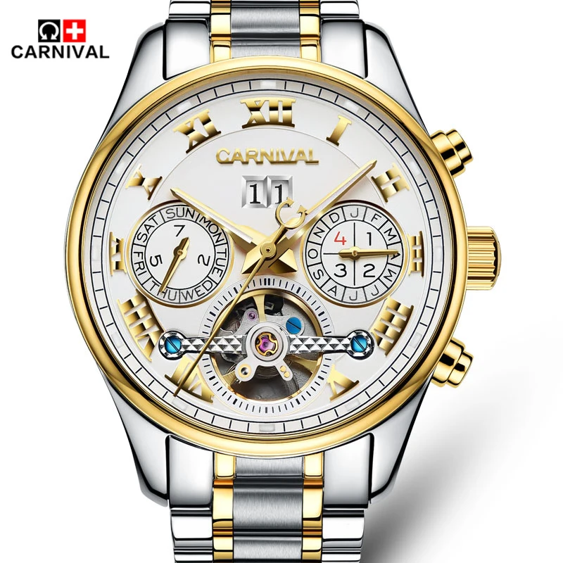 Carnival Classic Tourbillon Luminous Series Fashion 3D font b Designer b font Full Steel Strap Mens