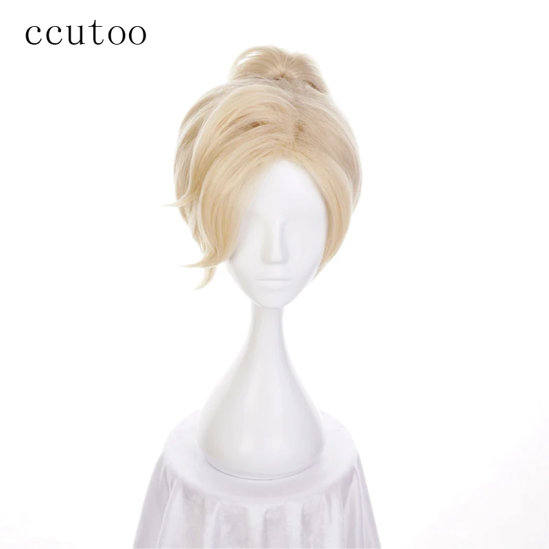 

ccutoo 30cm Blonde Mix Short Synthetic Wig Game OW Overwatch Mercy Cosplay Wig With One Chip Ponytail