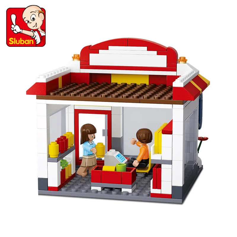 Sluban Building Block город сообщества CVS 186 шт. Развивающие игрушки Кирпичи мальчик подарок-не коробочный