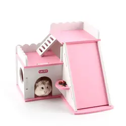 DIY мышь Ежик хомяк деревянный дом роскошная вилла с слайд-лестница на крыше номер маленькая клетка для домашнего животного кровать играть