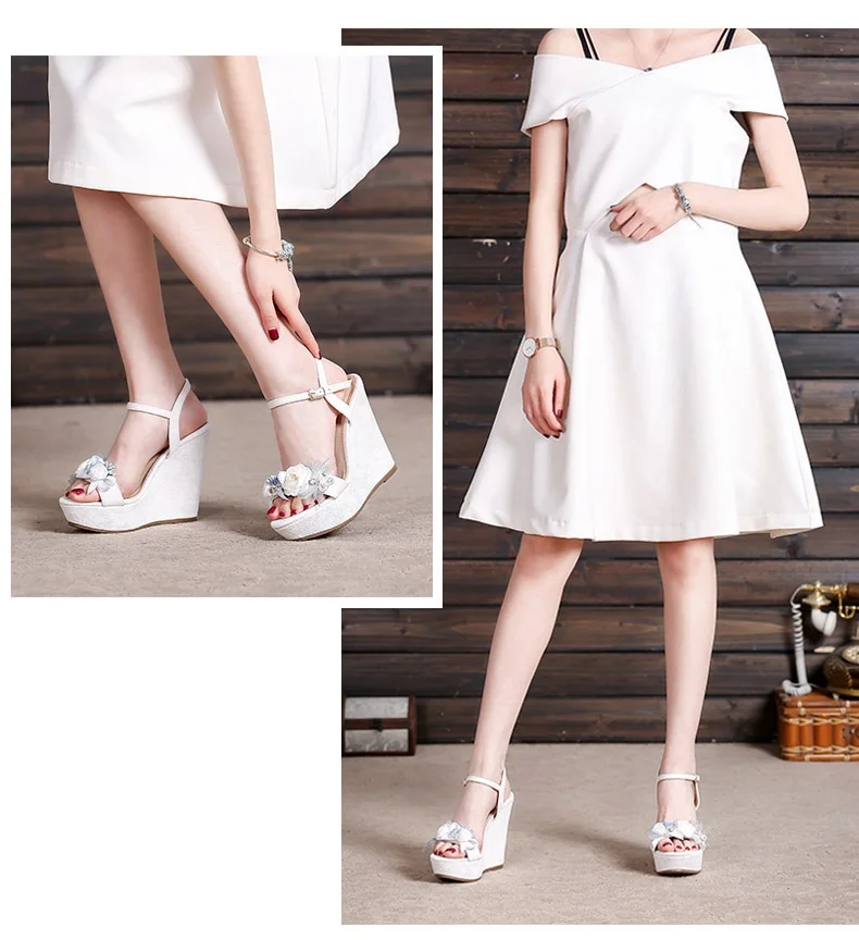 6_2019 Summer New Elegant Fashion High Heel Wedges Sandals Small Size Female Pink White Peep Toe Wedding Shoes