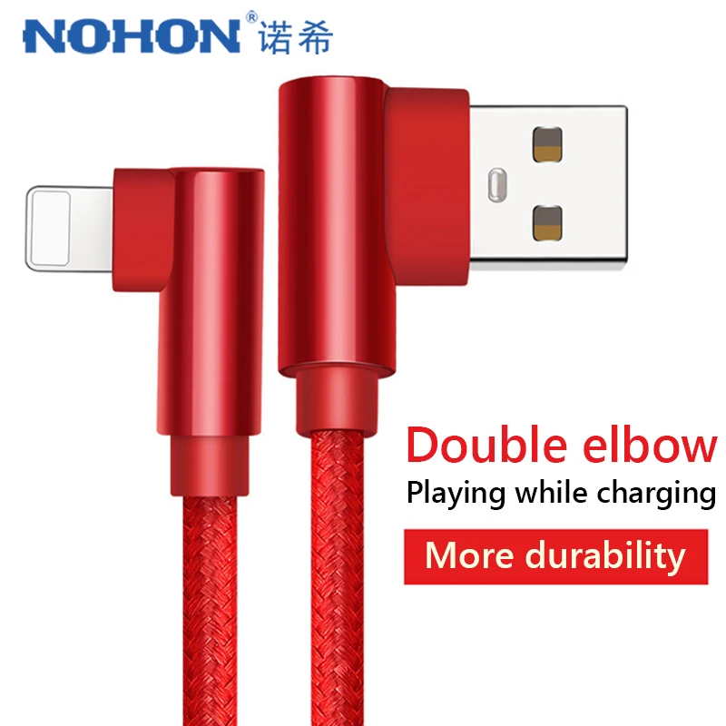 NOHON 90 градусов USB кабель для синхронизации данных зарядное Освещение для iphone X 8 7 6 6S 5S Plus 5C 5 SE XS MAX XR кабели для зарядки телефона 1 м 2 м