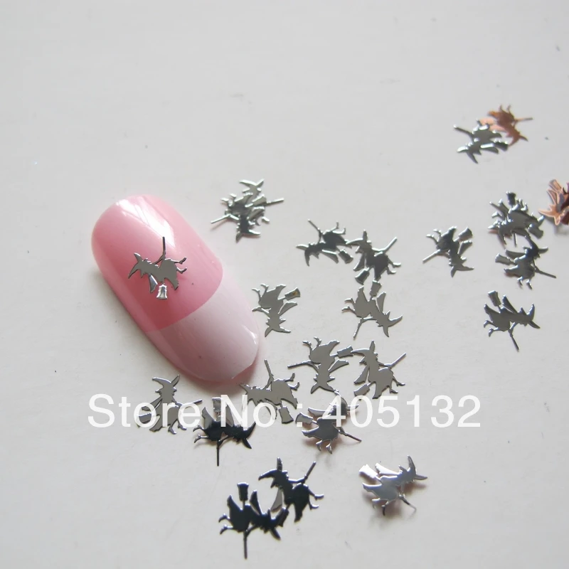 Aproximadamente 1000 unids/bolsa Metal plata diseño de bruja linda no adhesivo láminas uñas arte decoración MS 195 1 sticker nail | Стикеры и наклейки -920336014