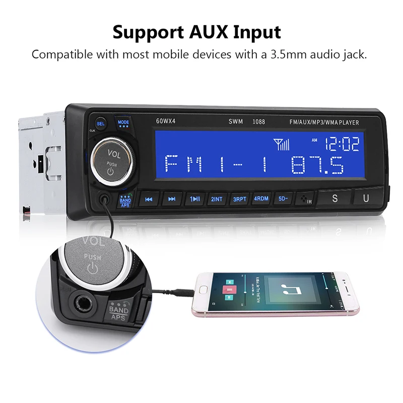 DC 12 в 1 Din Radio Автомагнитола Bluetooth V4.0 громкой связи USB AUX TF карты в приборной панели автомобиля музыкальные стерео ЖК-дисплей Дисплей памяти Функция