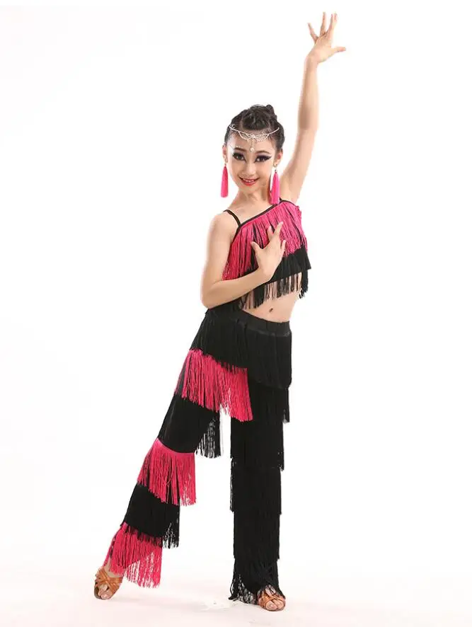 Latin Dance Dresses For Sale Ballroom Plus Size Fringe Tassel Dress Pants Sequin Fringe Salsa Samba Costume Kids Girls