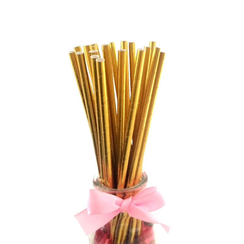Высококачественная одноразовая посуда золотого и серебряного цветов, бумажные салфетки под чашки, свадебные, вечерние, для дня рождения - Цвет: gold straw