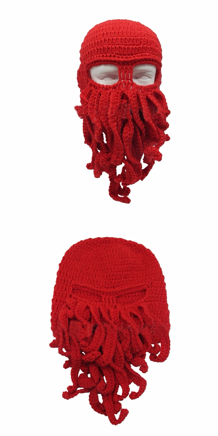 Новая модная осенне-зимняя креативная забавная Кепка-восьмиклинка ручной работы шерстяная шапка для бороды Лыжная шапка «кальмар»