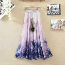 Женская юбка Повседневная Сексуальная Печать Эластичный пояс кисточка из перьев павлина летняя Модная Повседневная Длинная юбка plisowana spodnica15