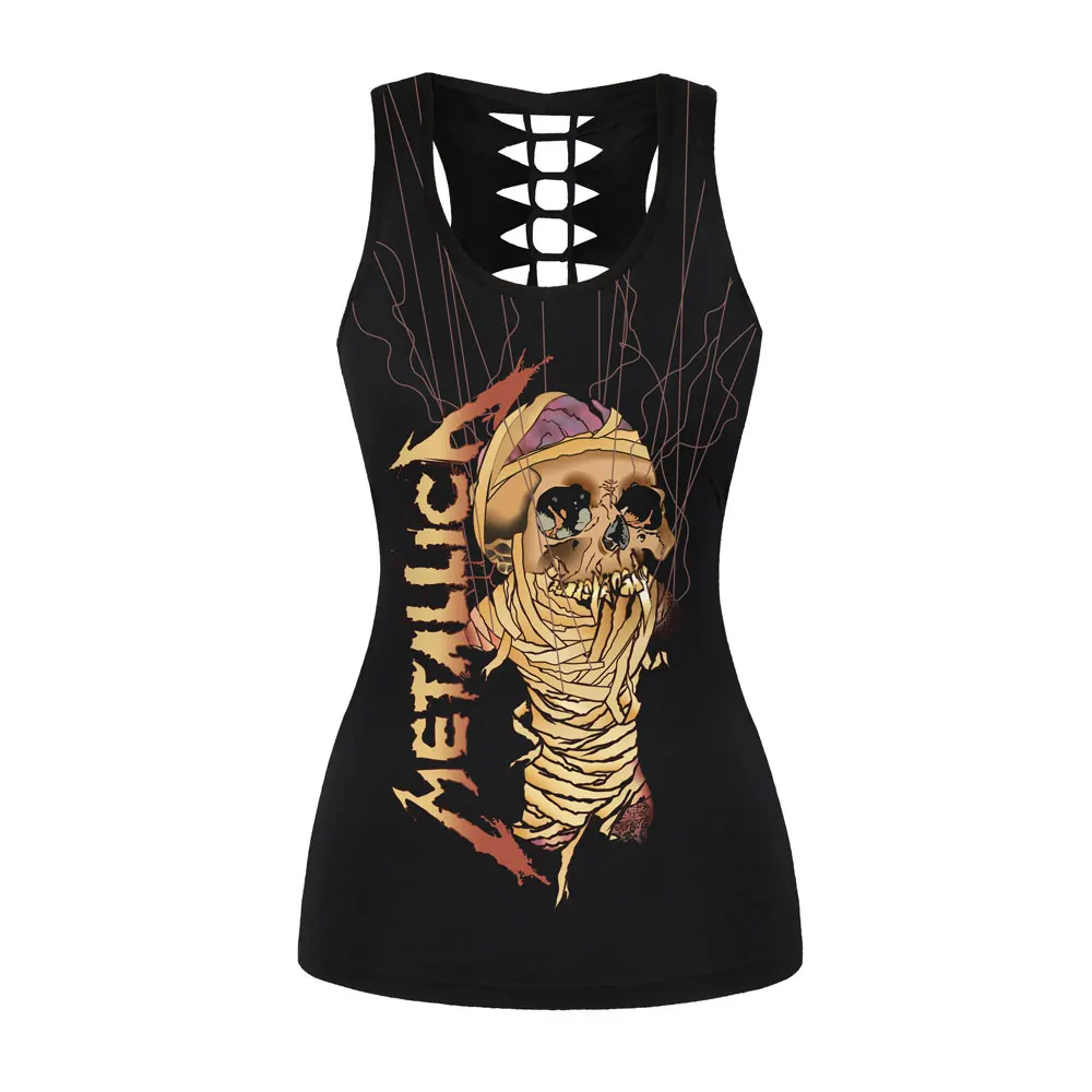 

Jessingshow Women Tank Tops Female Pank Skull Printed Punk Tops Sexy Fitness Camisoles Vest Ladies Sleeveless Tight T shirt