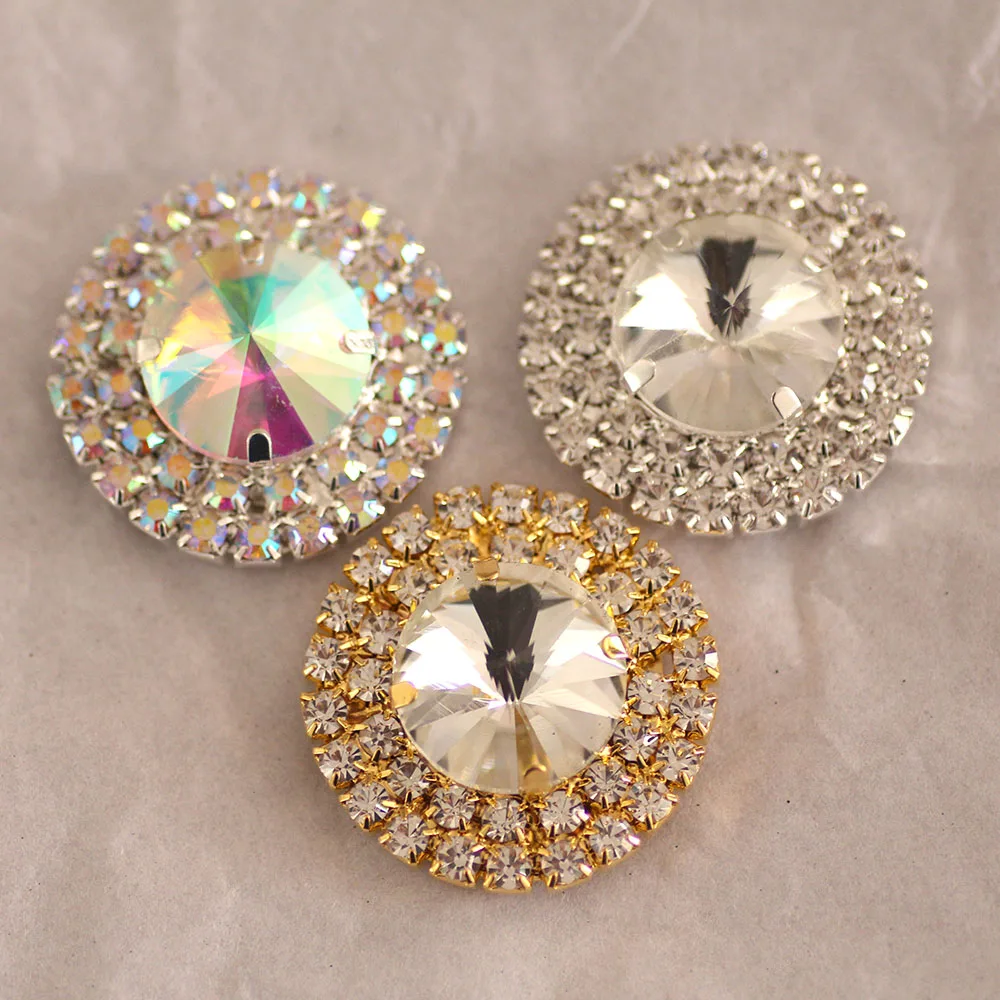 

1pcs/lot Crystal Rhinestone Buttons for Sew on rhinestones Garments,scrapbooking With costura sewing accessories With 3 Holes