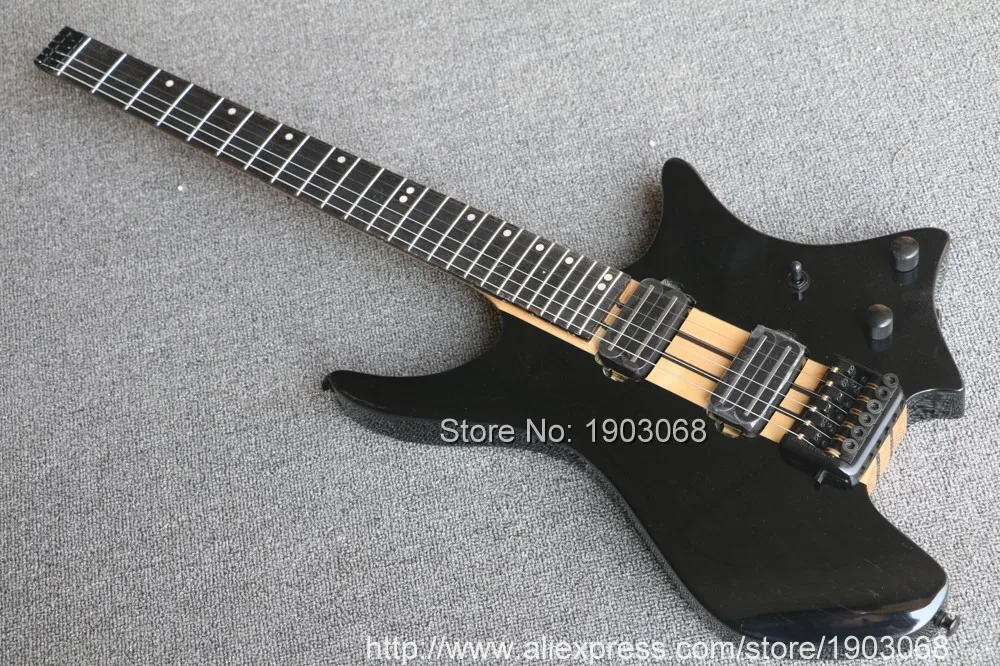 

High quality Neck Through Body Headless Electric Guitar, ASH Body Black color, Rail Dual Pickups, Black Hardware,