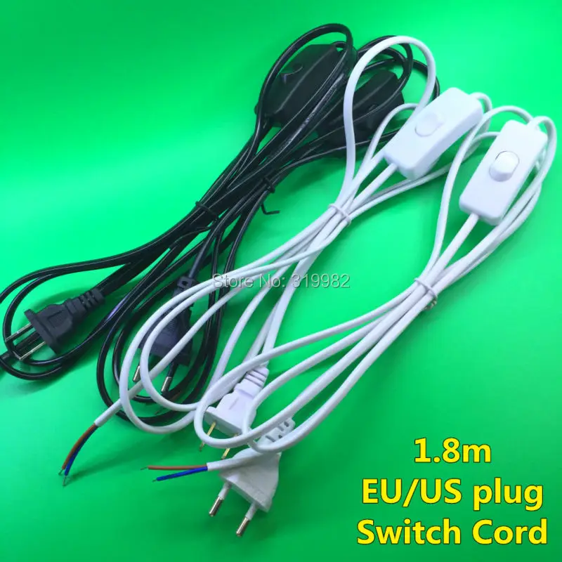 

10 PCS On Line Cable 1.8m On Off Power Cord For LED Lamp with Push Button switch US EU Plug Wire Light Switching Black White