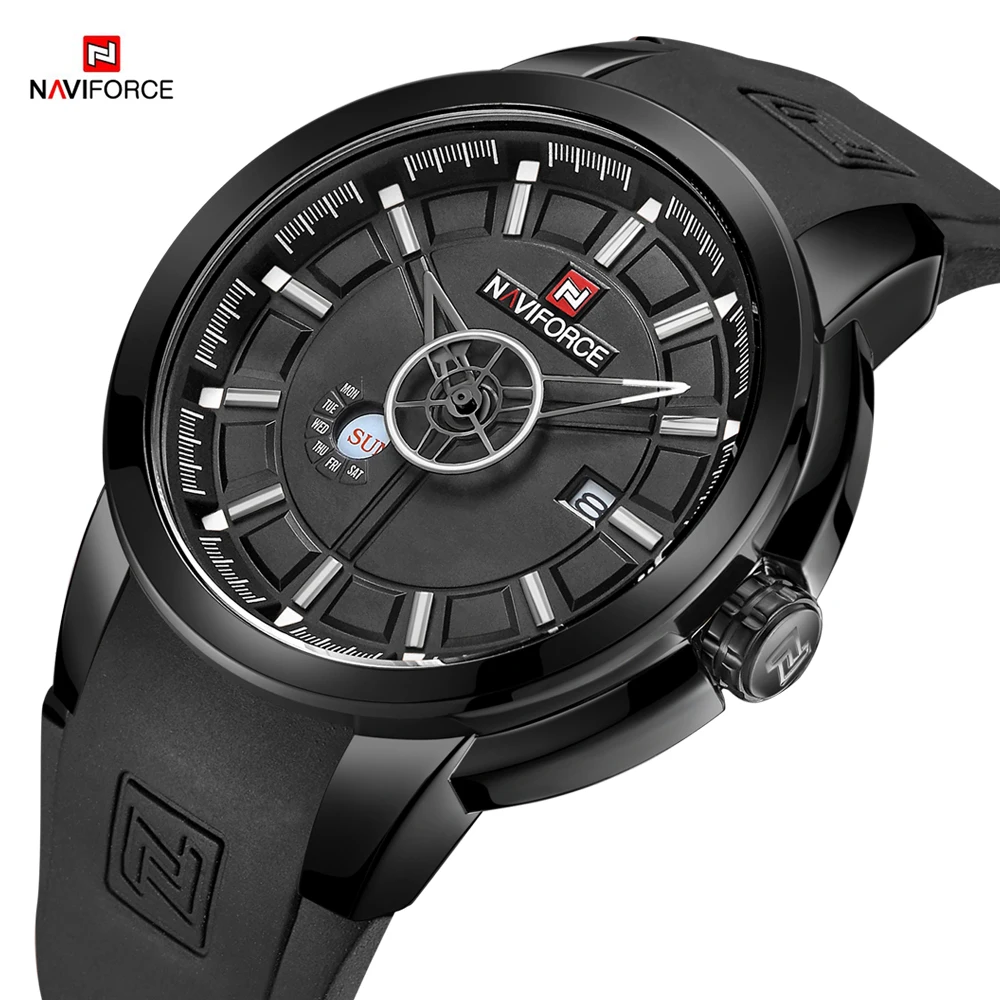 

NAVIFORCE Man's Watch Fashion Casual Black Men Watches Waterproof Silicone Wristwatch Week Display Male Clock Relogio Masculio
